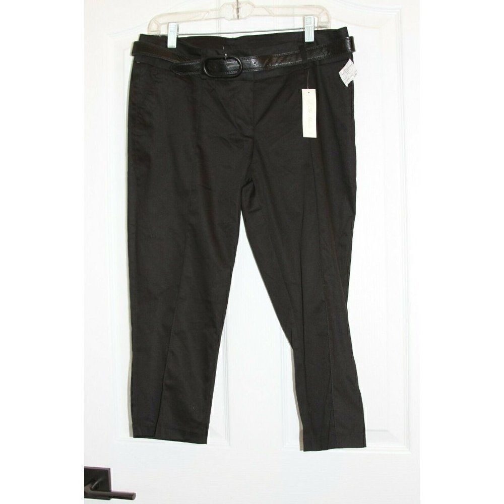 IN MODA Pants Cropped Capri Black Cotton Stretch w/Belt Womens 10 NEW